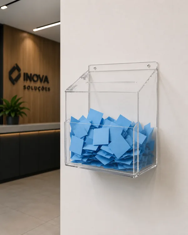 Porta Sugestão Acrílico Transparente Com Bolso Urna Mesa