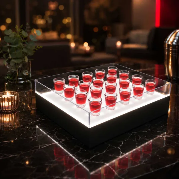 Bandeja Acrílico Iluminada LED Expositor Doces Drinks Festa