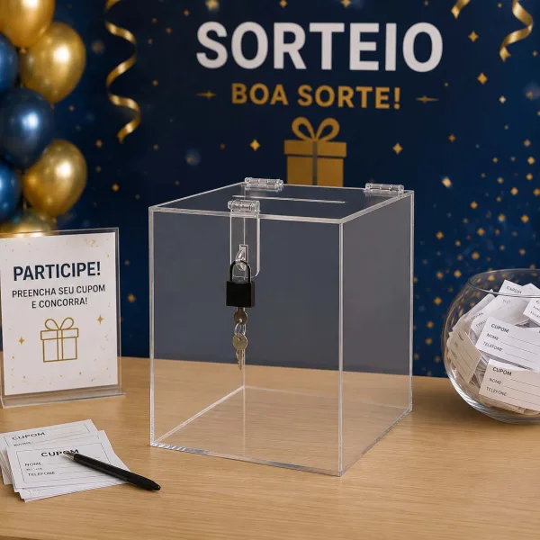 Urna Acrilico Quadrada Com Fecho Sorteio Sugestoes Cubo