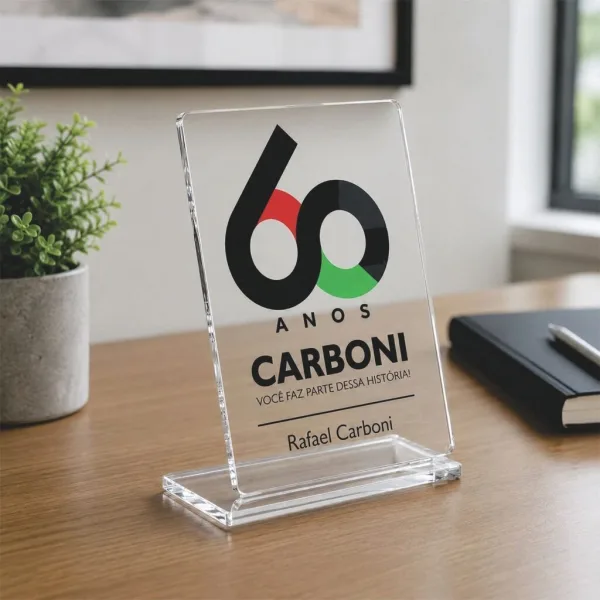 Troféu Acrílico Personalizado Logo Empresa Desenho Arte